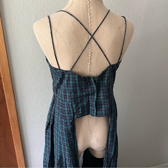 PETERSYN sz M Blue Plaid Woven Tank Top Long Sides High Low - Picture 12 of 16